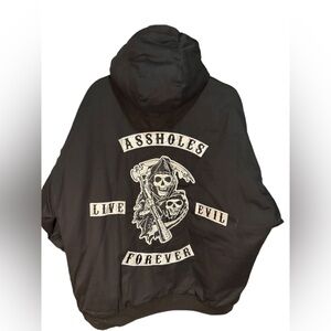 Assholes Live Forever Hooded Bomber Jacket Black Unisex Size XL Biker